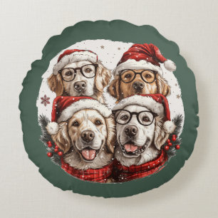 Coussins Ronds Chiens de Noël Golden Retriever