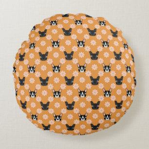 Coussins Ronds Chiens et fleurs Or