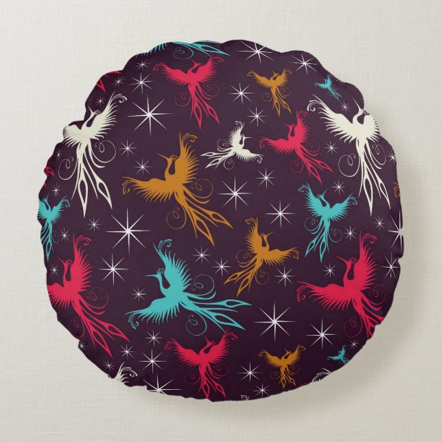 Coussins Ronds Chiffre motif d'oiseaux de Phoenix (Devant)
