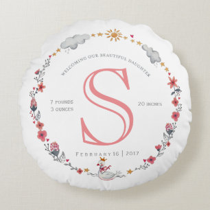 Coussins Ronds Chiffres de naissance de bébé cygne rose mignonne 