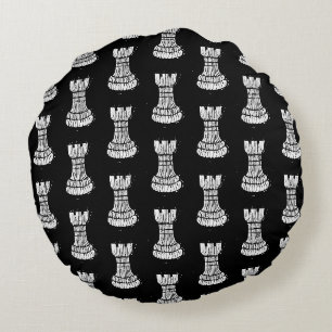 Coussins Ronds Chiffres d'échecs noirs et blancs Roche Linocut