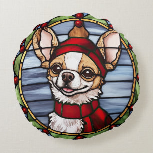 Coussins Ronds Chihuahua Vitrail de Noël