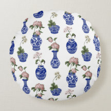 Chinoiserie vases bleus et fleurs 