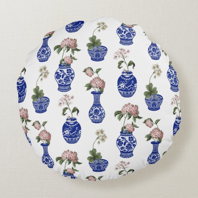 Coussins Ronds Chinoiserie vases bleus et fleurs  (Dos)