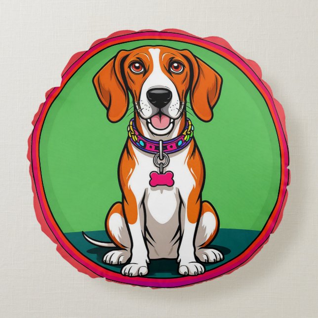 Coussins Ronds Chiot animé mignon avec collier (Devant)
