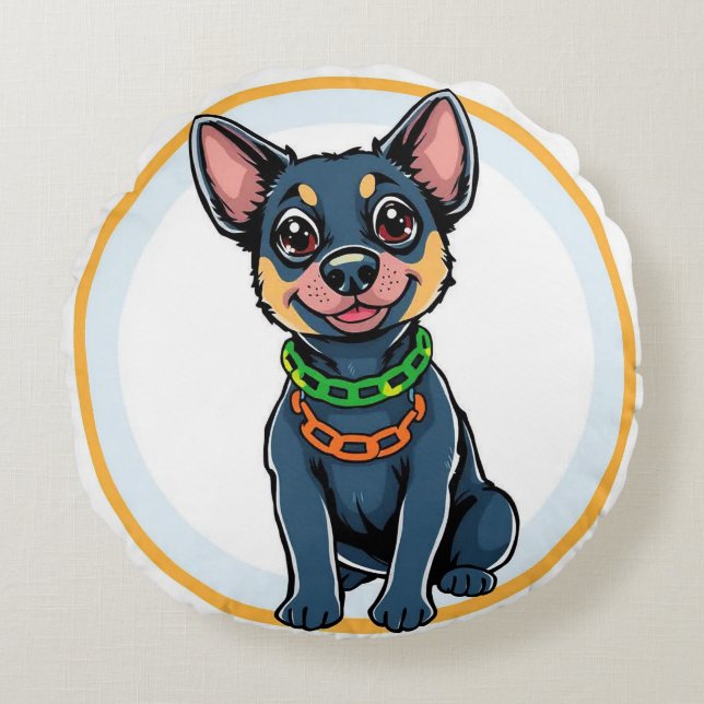 Coussins Ronds Chiot de dessin animé adorable (Devant)