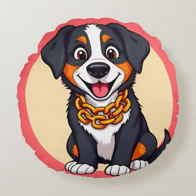Coussins Ronds Chiot de dessin animé adorable (Devant)