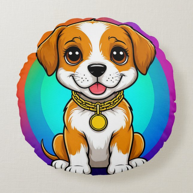 Coussins Ronds Chiot de dessin animé adorable (Devant)