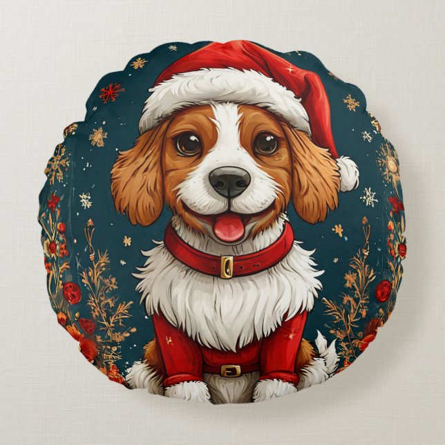 Coussins Ronds Chiot de Noël adorable (Devant)