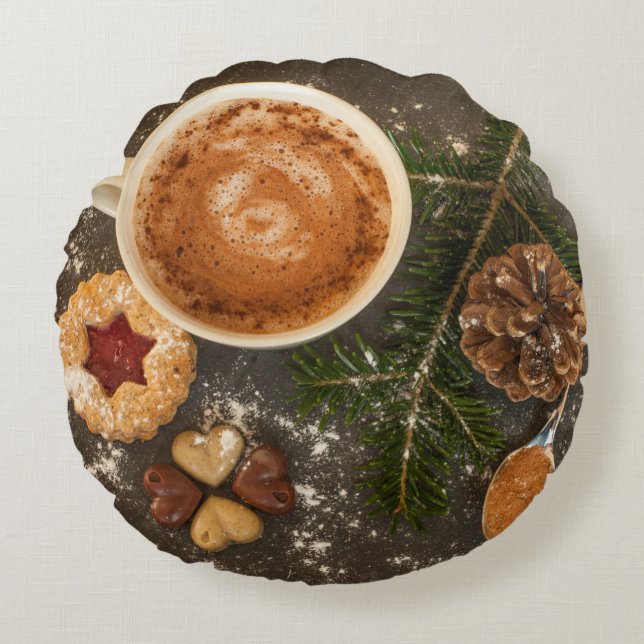 Coussins Ronds Chocolat chaud de Noël (Devant)