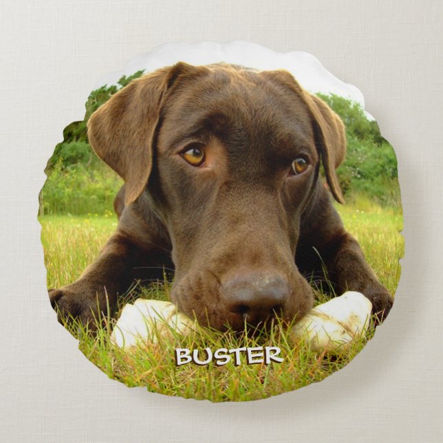 Coussins Ronds Chocolat Labrador Custom (Devant)