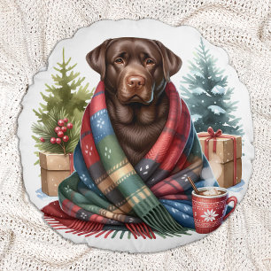 Coussins Ronds Chocolat Labrador Retriever Holiday Puppy Dog