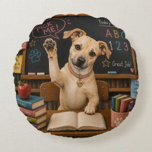 Coussins Ronds Choisis-moi ! Chien d'école mignon levant la patte