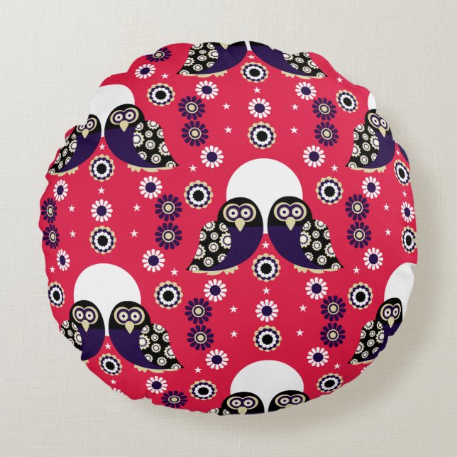 Coussins Ronds Chouette Art Populaire (Devant)