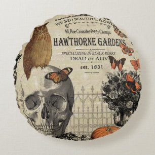 Coussins Ronds Chouette et crâne vintage moderne d'Halloween