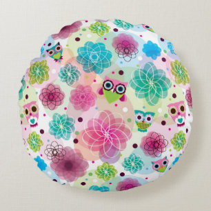 Coussins Ronds Chouette fleur mignonne arrière - plan motif
