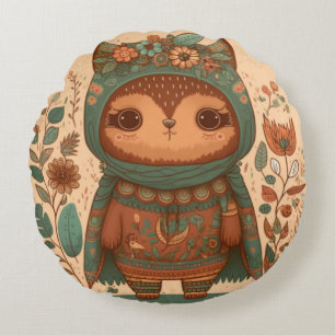 Coussins Ronds Chouette florale de mûre boho