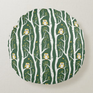 Coussins Ronds Chouette lunaire et Motif de bouleau