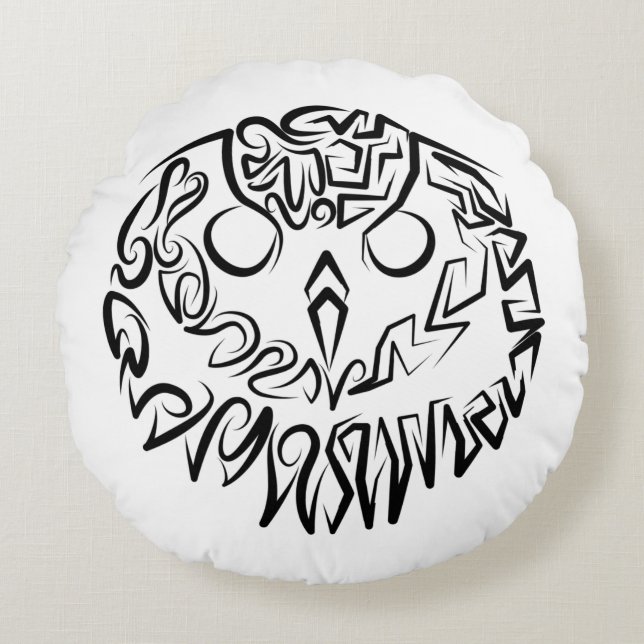 Coussins Ronds Chouette tribale noire et blanche (Devant)