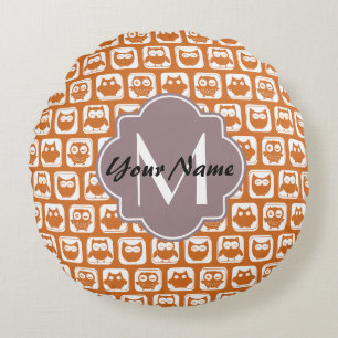 Coussins Ronds Chouettes orange monogrammes
