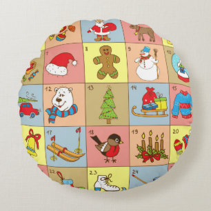 Coussins Ronds Christmas Advent : Collection d'éléments Doodle