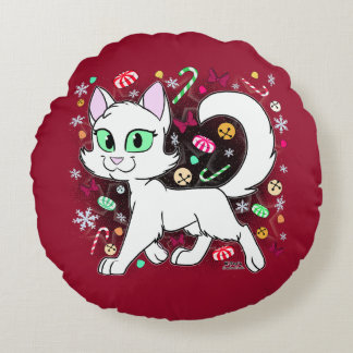 Coussins Ronds Christmas Cat Round Pillow (Red)