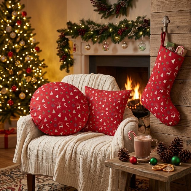 Coussins Ronds Christmas Gift Wrap — Reindeer, Gingerbread (Créateur téléchargé)