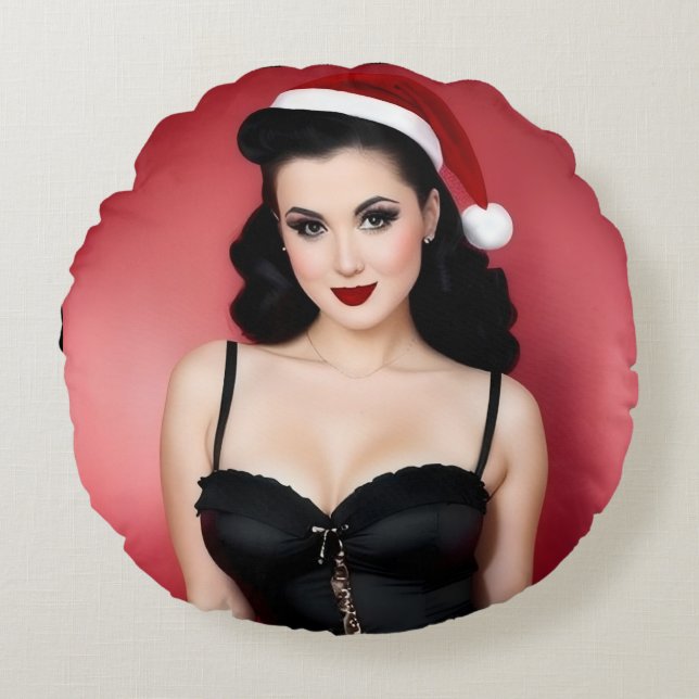 Coussins Ronds Christmas Goth Girl in Hat Round Throw Pillow (Devant)