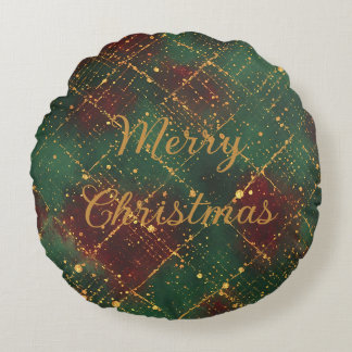 Coussins Ronds Christmas, Merry Christmas, Gold Red Green Pattern