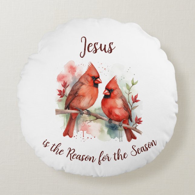 Coussins Ronds Christmas Red Cardinal Jesus Reason for Season (Devant)