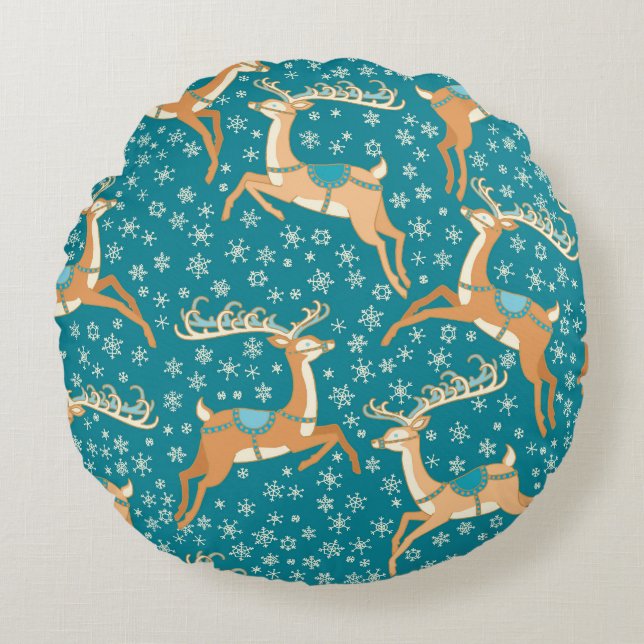 Coussins Ronds Christmas Reindeer : Vintage Motif sans couture. (Devant)