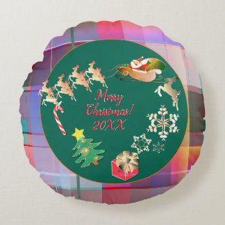 Coussins Ronds Christmas Santa's Reindeer Plaid Paper Plate