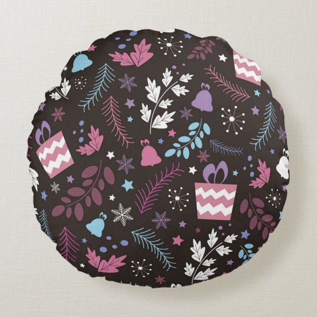 Coussins Ronds Christmas seamless pattern with tree,  snow,  gift (Devant)