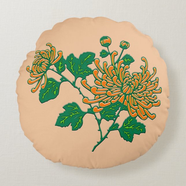 Coussins Ronds Chrysanthèmes d'araignée chinois - Mandarin orange (Devant)