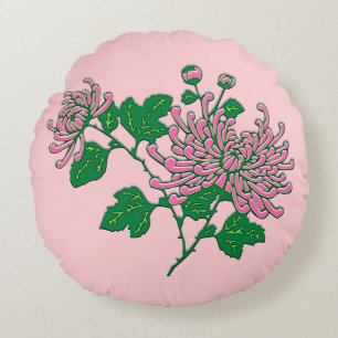 Coussins Ronds Chrysanthèmes d'araignée chinois - rose doux