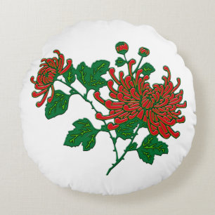 Coussins Ronds Chrysanthèmes d'araignée chinois - rouge chinois p