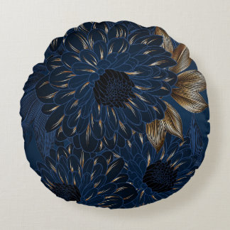 Coussins Ronds Chrysanthèmes dessinés à la main, motif floral élé