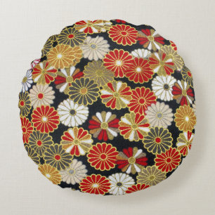 Coussins Ronds Chrysanthèmes en or