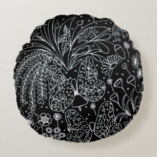 Coussins Ronds ​Chuchotements de la ligne botanique Nature Art Lo