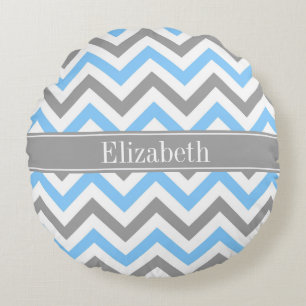 Coussins Ronds Ciel Bleu Gris Foncé Blanc LG Chevron Gris Monogra