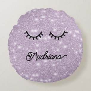 Coussins Ronds Cils Faux Paillettes Lavande Nom Personnalisé