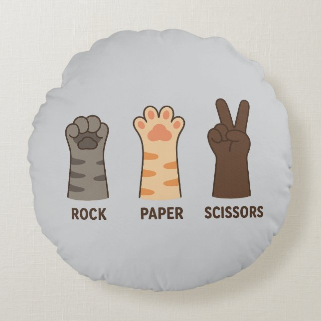 Coussins Ronds Ciseaux de papier roche de pattes de chat (Devant)