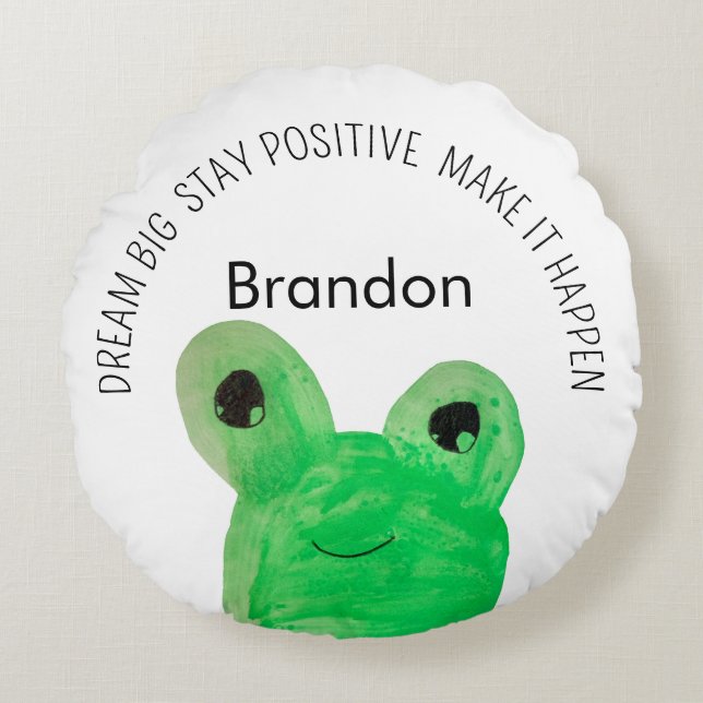 Coussins Ronds Citation inspirante personnalisée Cute frog (Devant)