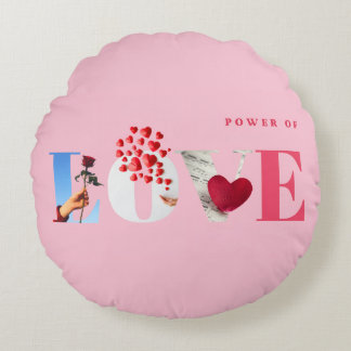 Coussins Ronds Citation sur le Pouvoir de l'Amour Romantique Rose