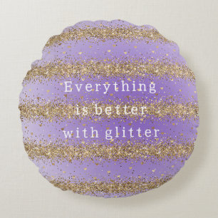 Coussins Ronds Citations Cœurs d'Or Étincellent Paillettes Violet