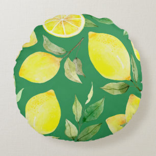 Coussins Ronds citron, motif d'aquarelle, arrière - plan, fruit,