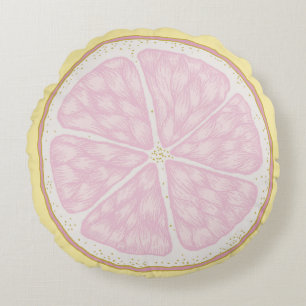 Coussins Ronds Citron tranché rose pastel
