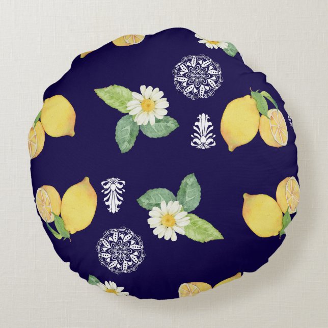 Coussins Ronds Citrons d'été (Dos)