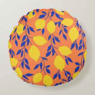Coussins Ronds Citrons stylisés Vintage Motif tropical