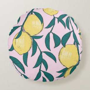 Coussins Ronds Citrons vintages : Motif d'aquarelle à main.